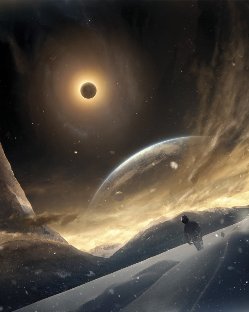 Two persons trying to find their way on an unknown alien planet Canvas Art - Tobias RoetschStocktrek Images (26 x 32)
