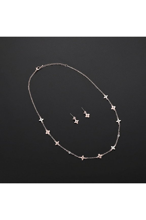 Two-piece Alloy Set With Rhinestone Necklace And Earrings