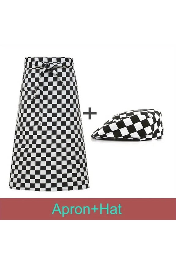 Two-piece Apron and Hat Uniform Suit for Men and Women Cooking Apron Catering Hat Hotel Chef Apron Male Restaurant Kitchen Chef Work Apron, Bakery Cafe Waitress Hat