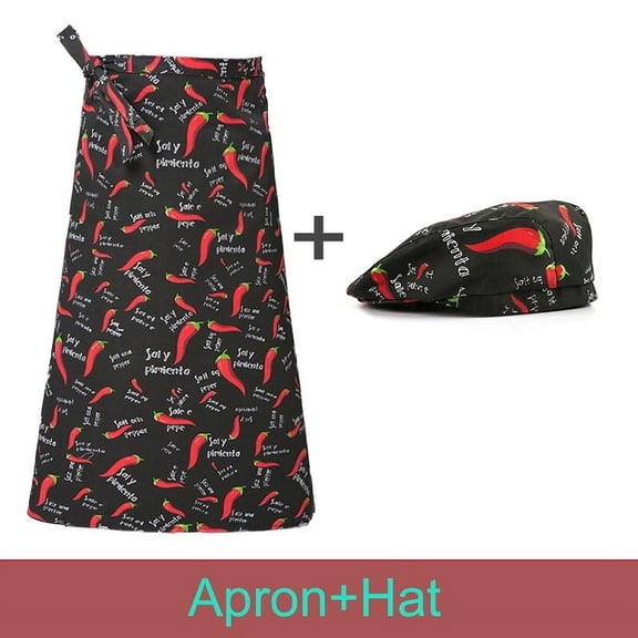 Two-piece Apron and Hat Uniform Suit for Men and Women Cooking Apron Catering Hat Hotel Chef Apron Male Restaurant Kitchen Chef Work Apron, Bakery Cafe Waitress Hat