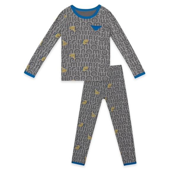 NIPAXO Boys Pajamas Set Long Sleeve Dinosaur Letter Print Casual Sleepwear with Blue Trim for Toddler Little Boys