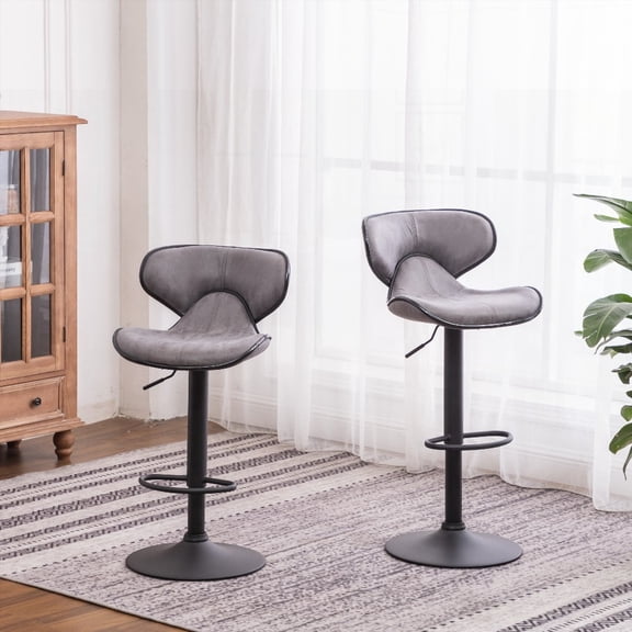 Two-piece Grey Masaccio Weathered Upholstery Airlift Adjustable Swivel Barstools with Chrome Base - Ideal for Daily Meals