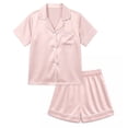 thumbnail image 1 of NIPAXO Girls Pajamas Set Short Sleeve Button-Down Silk Satin Sleepwear with White Piping for Toddler and Kids, 1 of 8