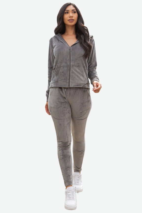 Two-piece Velour Tracksuit Set Color: Gray, Size: Large
