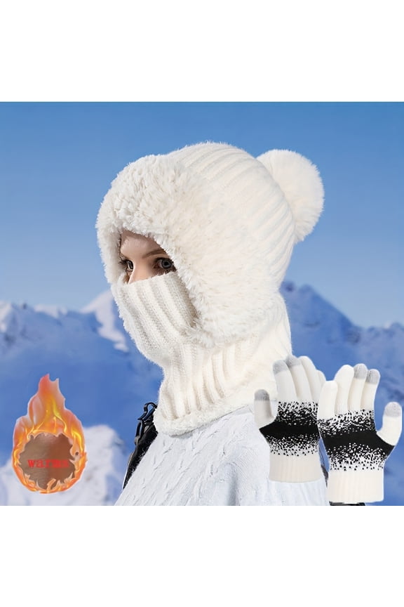 Two-piece Winter Hat and Gloves Set—Comfortable Hat and Warm Gloves, Perfect for Skiing, Cycling, Outdoor Activities, and Christmas Gifts