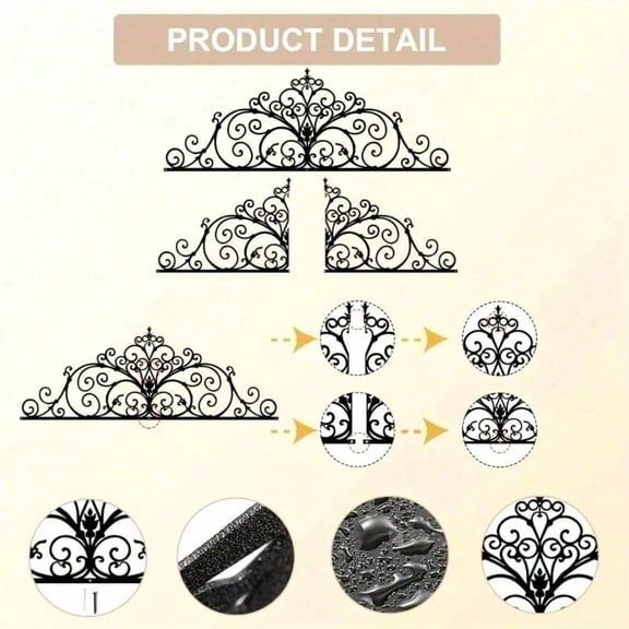 Two-piece metal scroll wall decoration, arched ironwork vine wall art, modern minimalist line hanging signboard, metal sculpture on the door, interior and exterior decoration