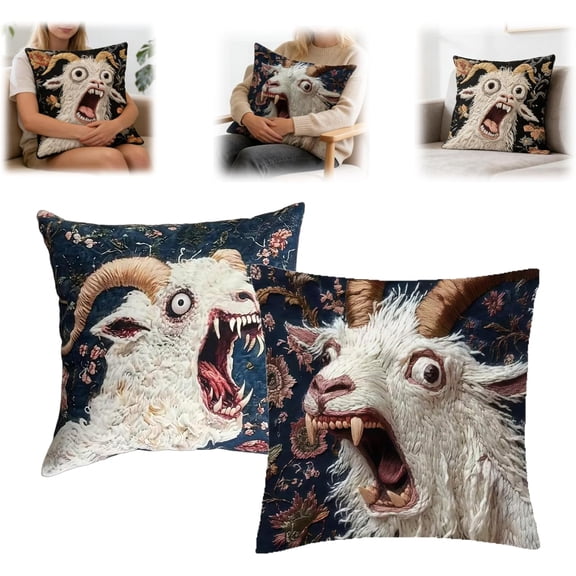 Two-piece set - Fun Screaming Goat Pillowcase - 17.7x17.7 inch 2D flat-printed crazy animal pattern pillowcase, suitable for sofas, lounge chairs and home dorm room decor.(A)