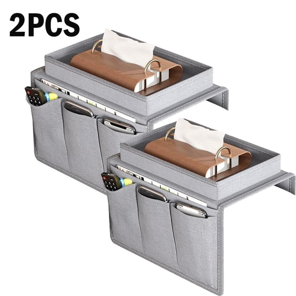 Two-piece sofa armrest tray storage box, sofa armrest storage bag, sofa cup holder, drinking cup stand, spill-proof armrest, storage box (gray)
