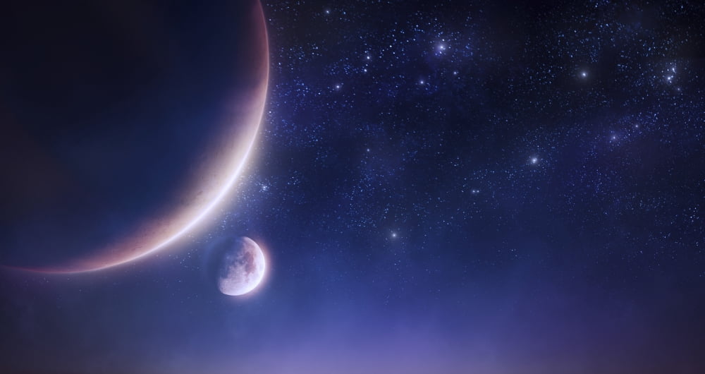 Two planets against a starry sky Canvas Art - Evgeny KuklevStocktrek Images (20 x 11)