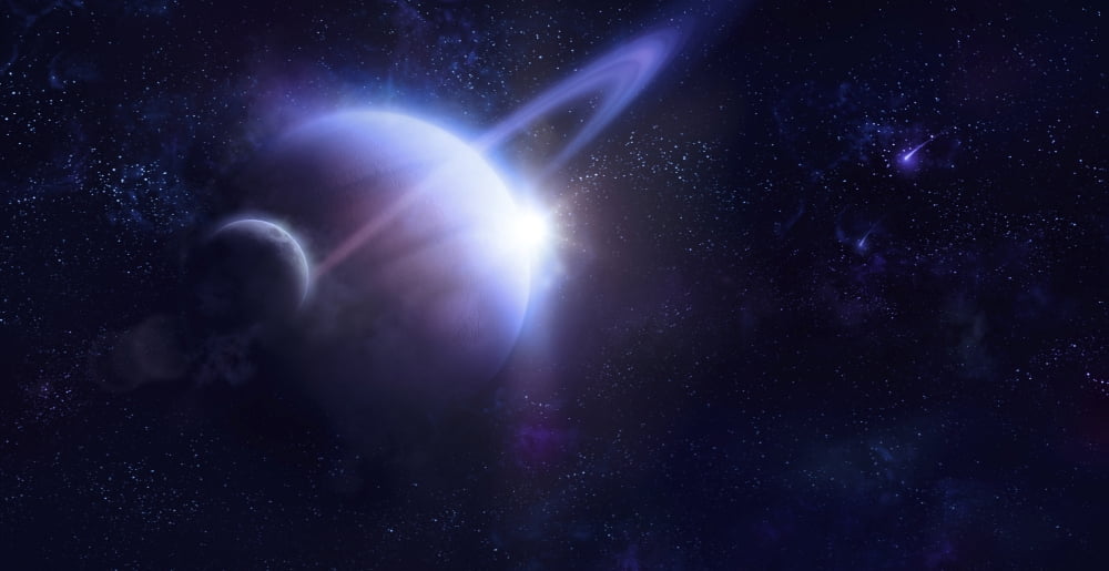 Two planets in outer space Canvas Art - Evgeny KuklevStocktrek Images (40 x 21)