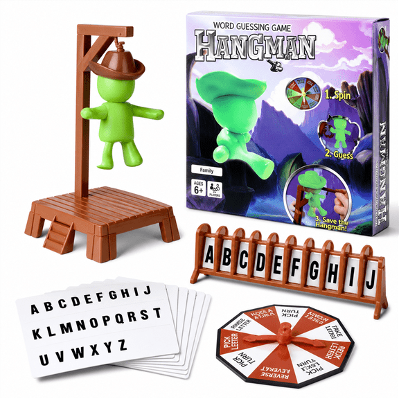 Two-player word challenge with magnetic letters, spinner and scaffold game board; available in English or Spanish editions,English