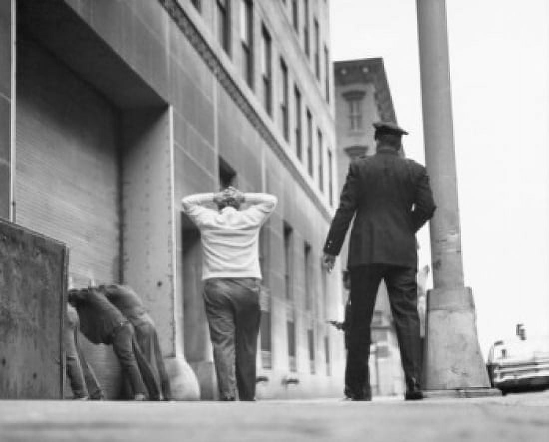 Two police officers arresting four men Canvas Art - (24 x 36)