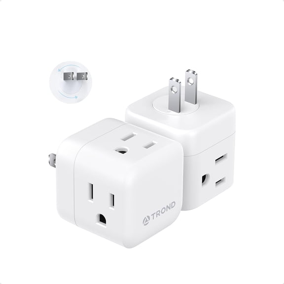 Two-prong to three-prong outlet splitter 2 pack, 3-way plug extender with 360-degree rotating plug, US to Japan travel power adapter, non-grounded outlet adapter for old houses