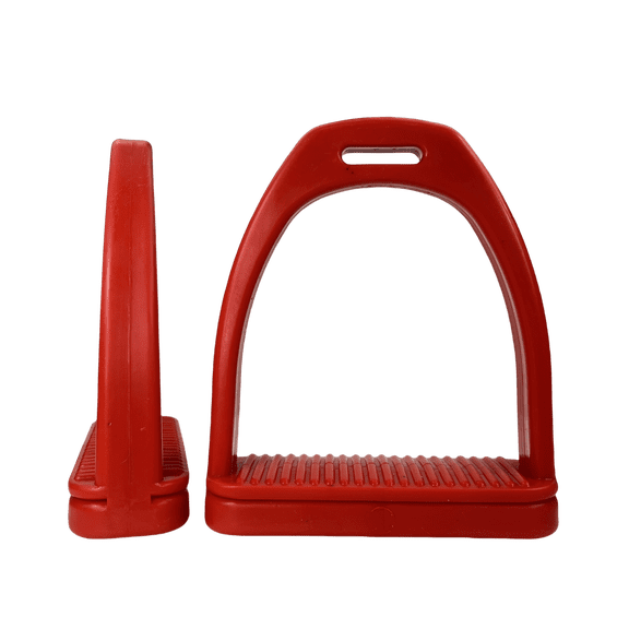 Two red plastic Fillis Stirrups, suitable for English jumping and dressage riding, Western riding saddle riding.