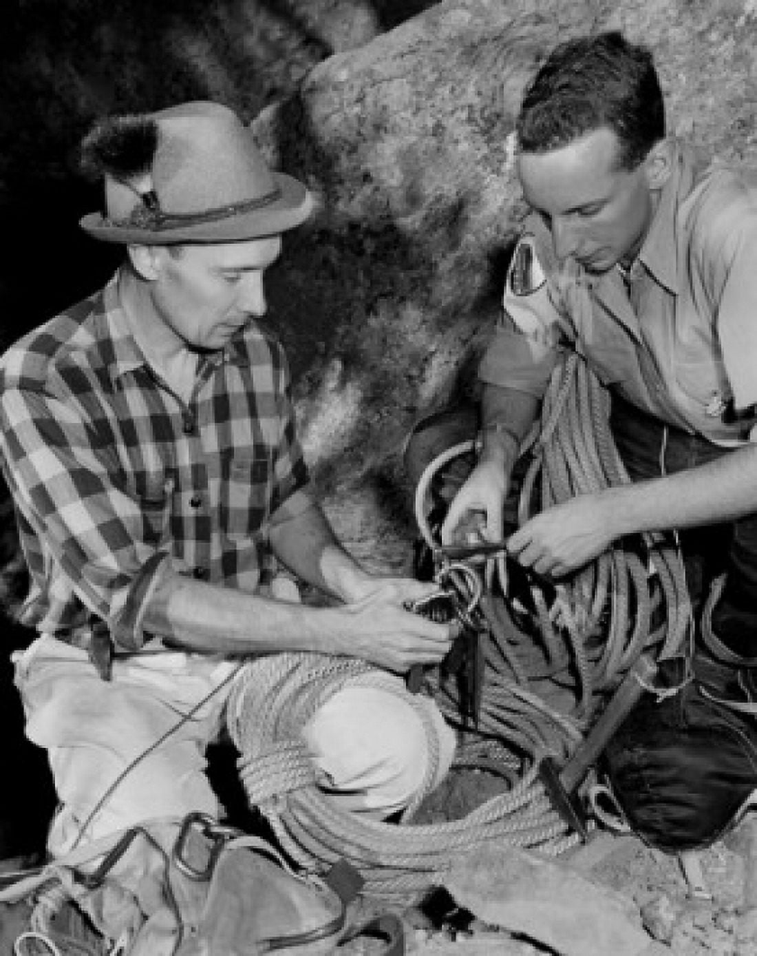 Two rock climbers preparing ropes Canvas Art - (18 x 24)
