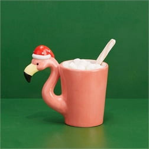 Two's Company Festive Holiday Christmas Winter Flamingo with Santa Hat Coffee Mug