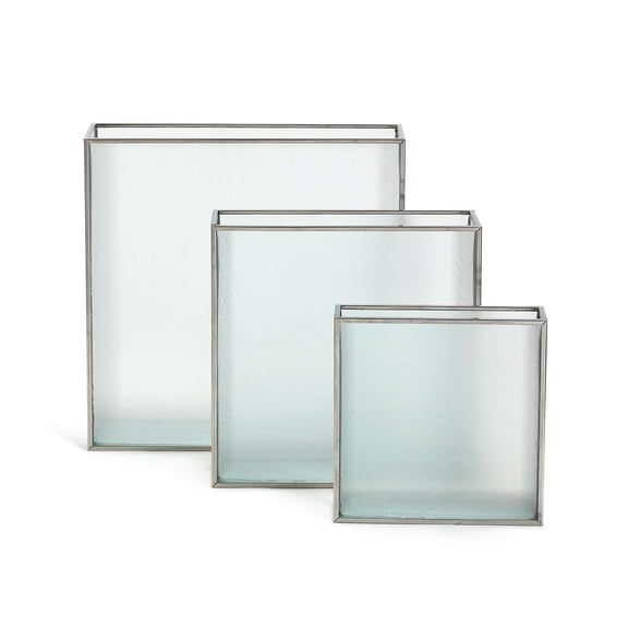 Two's Company Frosted Windows Set Of 3 Square Vase with Silver Trim In 3 Sizes