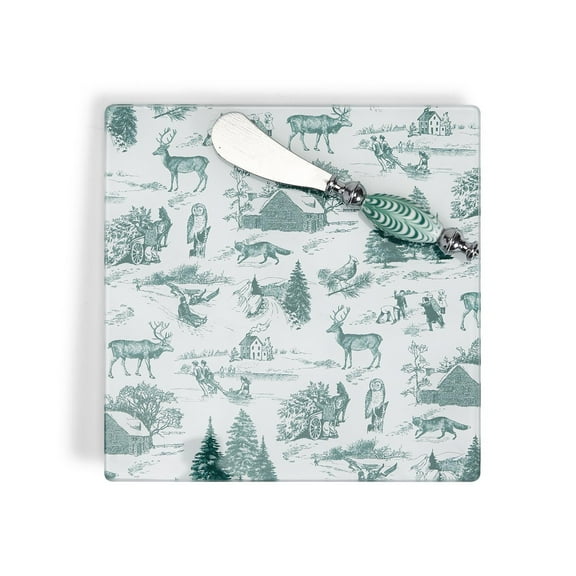 Two's Company Green Toile 2-Piece Cheese Serving Set In Giftbox