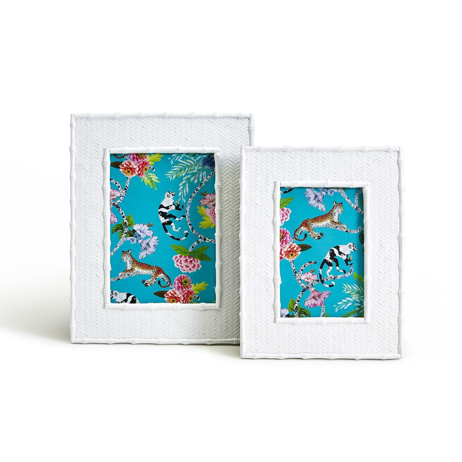 White Bamboo and Rattan Tabletop Photo Frames Set