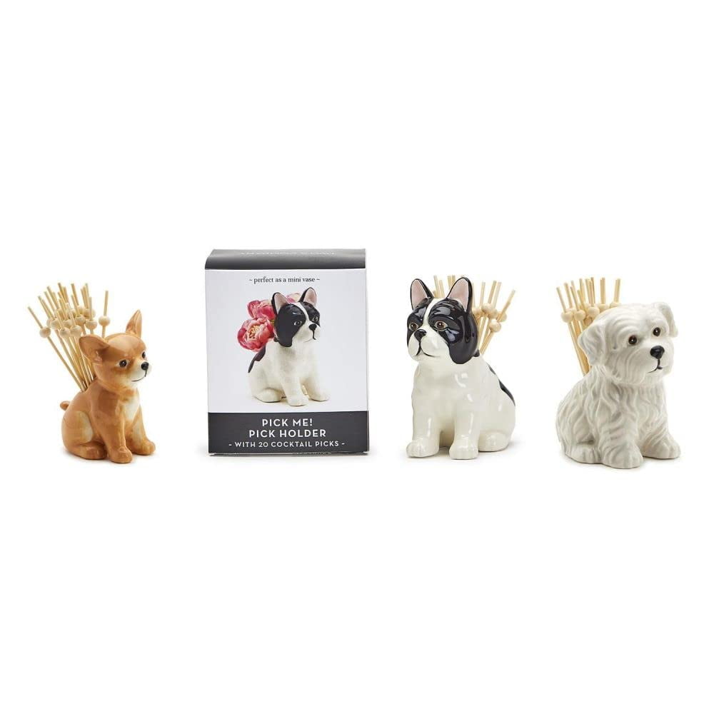 Two's Company Pick Me Dog Pick Holder w/ 20 Picks In Gift Box Assorted 3 Designs