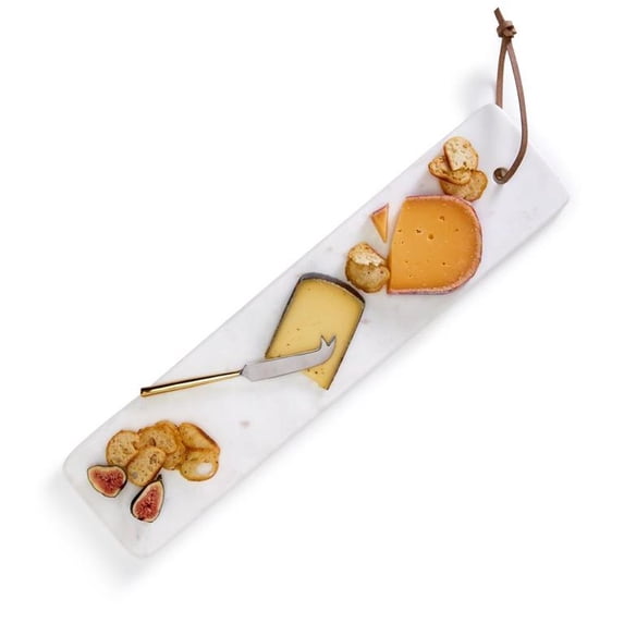 Two's Company Polished Elongated Solid Marble Serving Tray with Cheese Knife