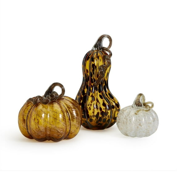 Two's Company Set Of 3 Art Glass Pumpkins Includes 3 Sizes/Colors