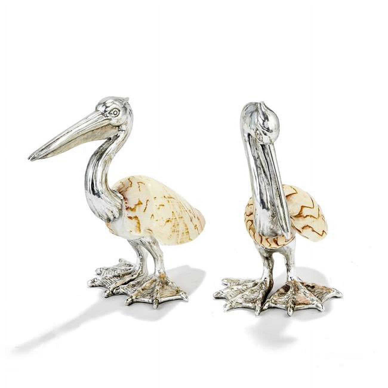 Set of 2 Silver and Beige Resin Pelican Sculptures