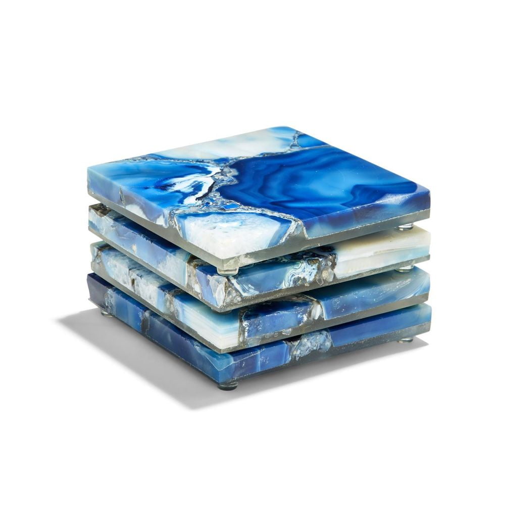 Blue Agate and Resin Square Coasters Set of 4