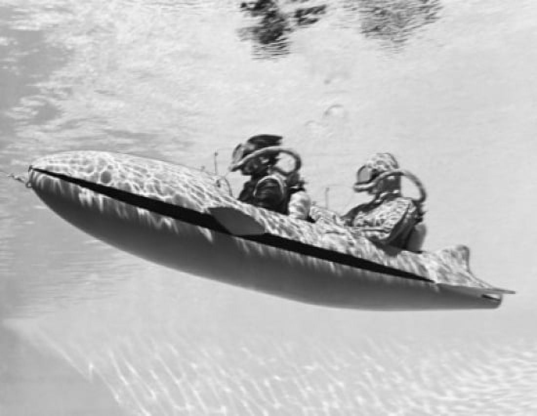 Two scuba divers in a submarine Canvas Art - (24 x 36)