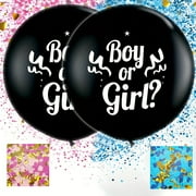 Two sets 36inch Large size Gender Reveal Balloon，Black printed balloons Pack each, pink and blue confetti in the shape of hearts. Bab Shower Gender Reveal Party Supplies Decorations