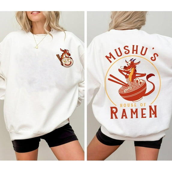 Two sided Disney Mushu's House Of Ramen Comfort Colors SweatShirt, Retro Mulan Mushu Dragon Sweat, Walt Disney World, Disneyland Vacation,White color,size XL