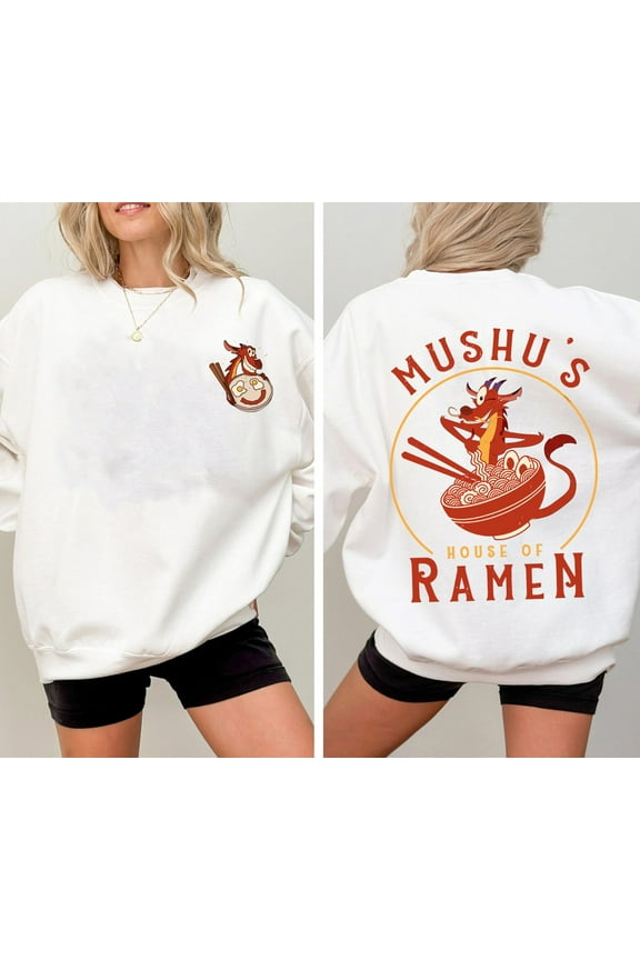 Two sided Disney Mushu's House Of Ramen Comfort Colors SweatShirt, Retro Mulan Mushu Dragon Sweat, Walt Disney World, Disneyland Vacation,White color,size L