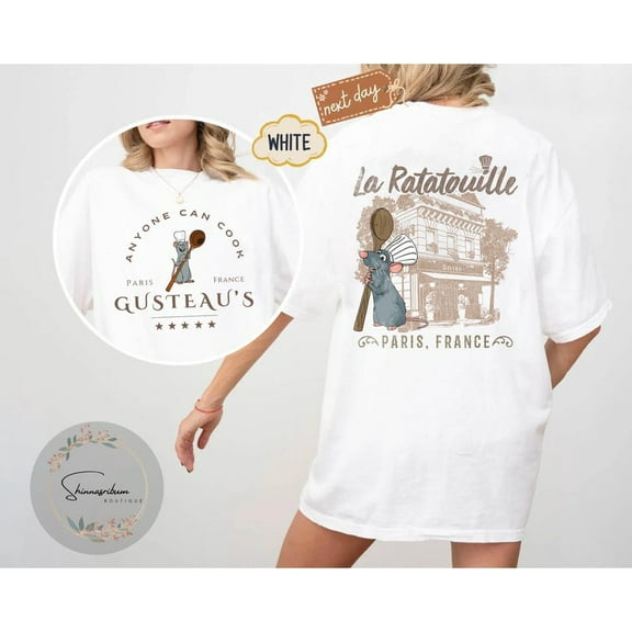 Two-sided Little Chef Remy Shirts, Disney Ratatouille Paris France Shirt, Ratatouille Movie Shirt, Disney Chef Shirts, Remy Gusteau's Shirt ,White Color,Size L
