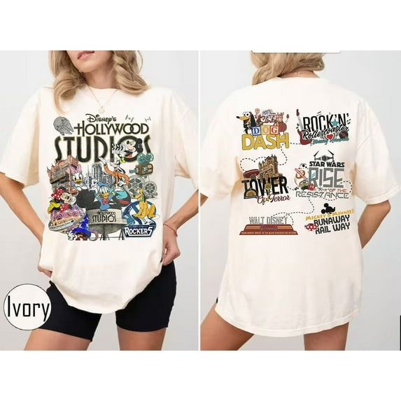 Two-sided Vintage Disney Hollywood Studios Comfort Colors T-shirt, Hollywood Studios Shirt, Hollywood Studios Trip, Disney Family Vacation, Ivory Color, Size L