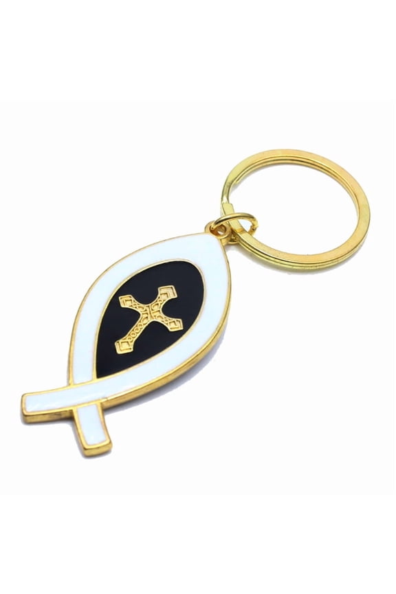 Two-sided for Cross Jesus Christ for Key Buckle Church Souvenirs Brief Israel Fish Shape for Key Ring Metal Chain Religi
