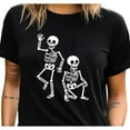 thumbnail image 1 of Two skeleton greeting T-shirt tops, soft, comfortable, breathable and fashionable black S-5XL, 1 of 5