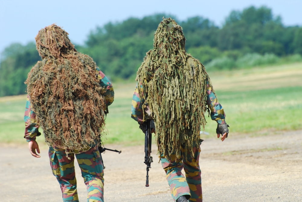 Two snipers of the Belgian Army dressed in ghillie suits Canvas Art - Luc De JaegerStocktrek Images (35 x 23)