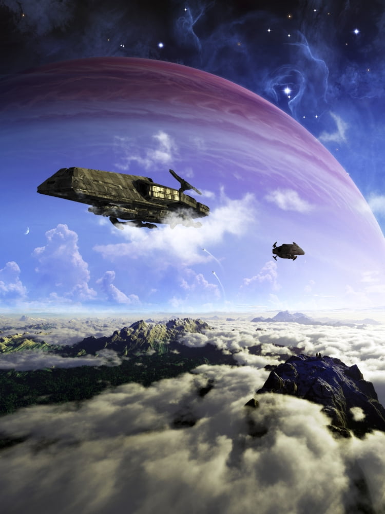 Two spacecraft prepare to depart with crewmembers left behind Canvas Art - Brian ChristensenStocktrek Images (24 x 32)
