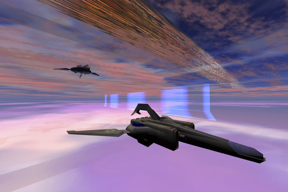 Two starships warp along space enegy fields Canvas Art - Corey FordStocktrek Images (18 x 12)