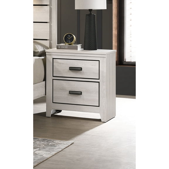 Two-storage-drawer nightstand with metal pull / Meets bedroom storage needs