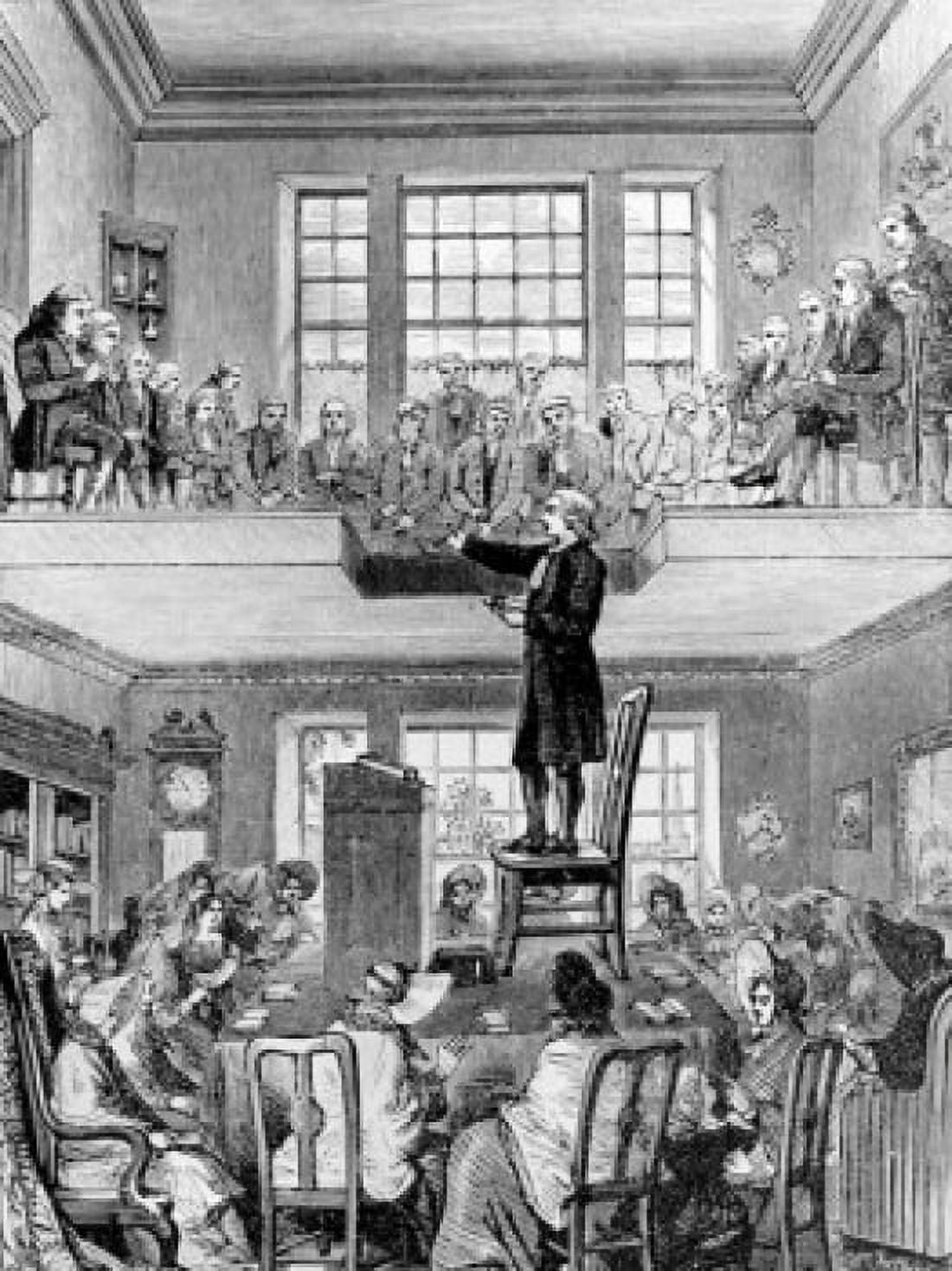 Two-storied Bible Lecture John Wesley preaching at Matthew Bagshaw house engraving 1747 artist unknown Canvas Art - (24 x 36)
