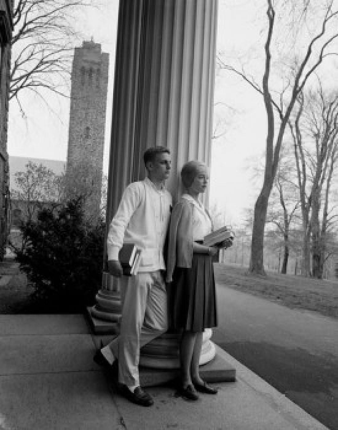 Two student leaning against column at university Canvas Art - (24 x 36)