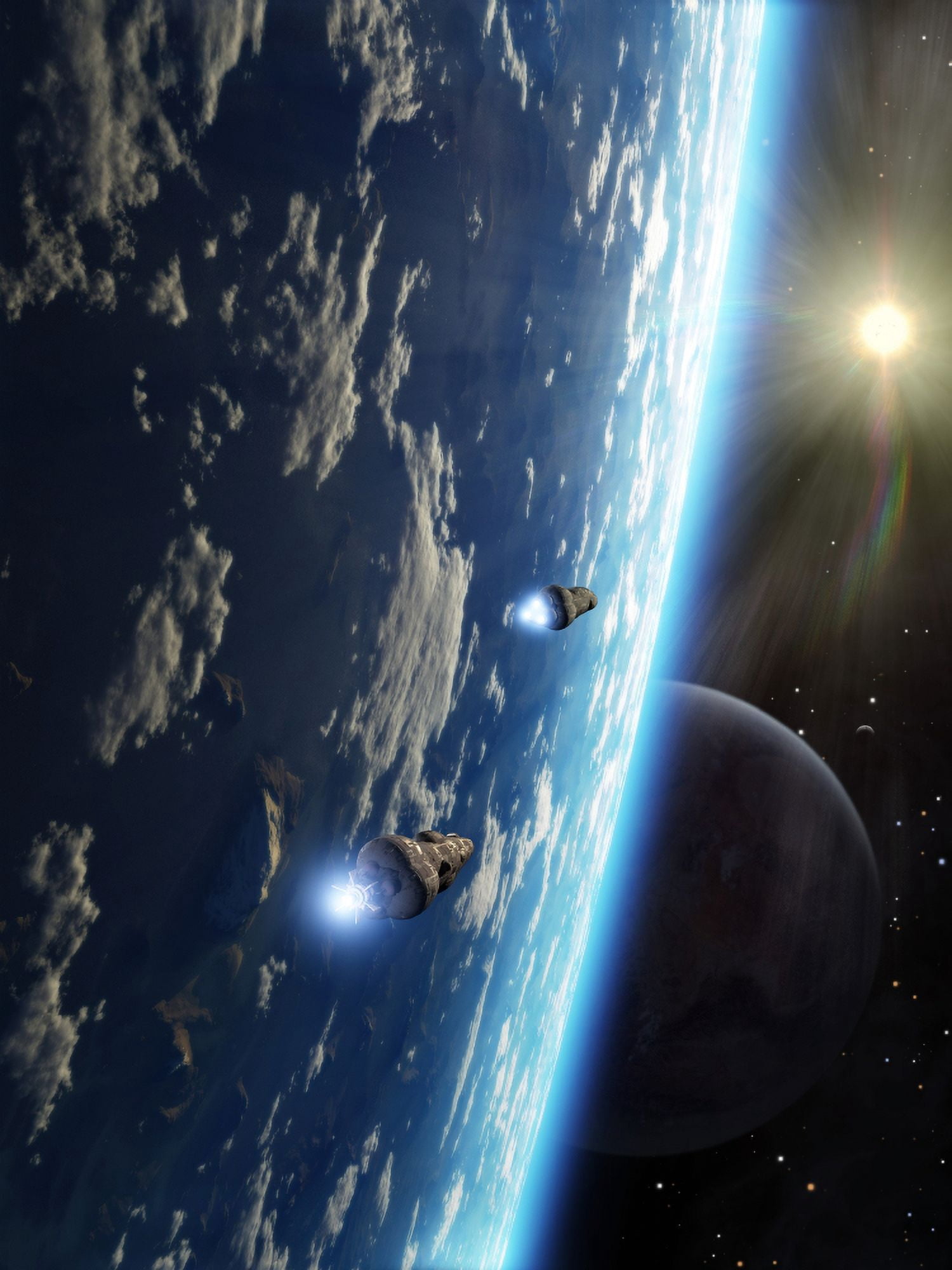 Two survey craft orbit a terrestrial type planet Canvas Art - Brian ChristensenStocktrek Images (13 x 17)