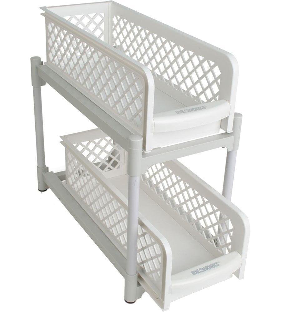 White PVC and Polypropylene Two-Tier Sliding Shelf Organizer