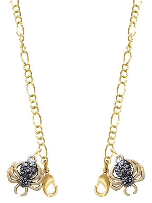 Two-tone 3-D Textured Spider with Legs Goldtone Face Mask Necklace