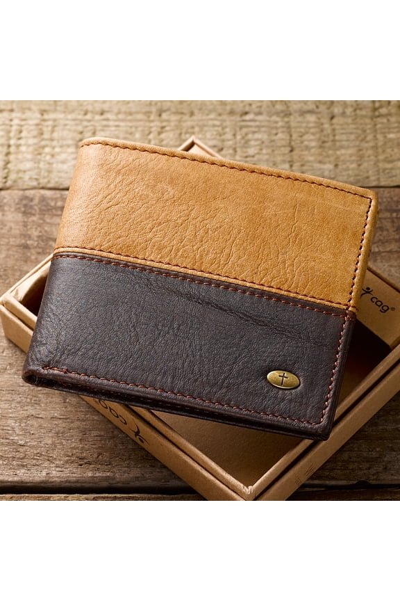 Two-tone Brown Leather Wallet with Cross Badge