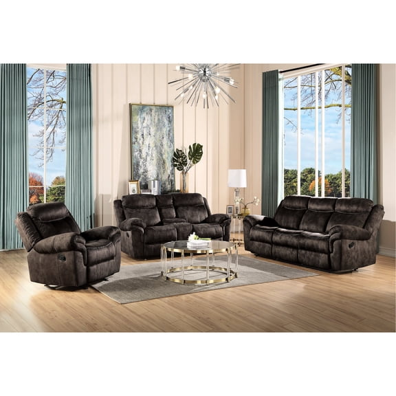 Two-tone Chocolate Velvet - Smooth Reclining Motion - Living Room - Comfortable Relaxation