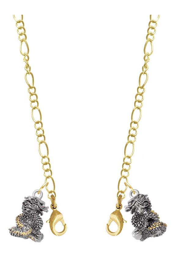 Two-tone Dragon with Crystals Goldtone Face Mask Necklace