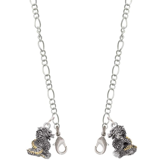 Two-tone Dragon with Crystals Silvertone Face Mask Necklace