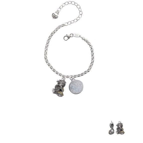 Two-tone Dragon with Crystals Stronger Braver Smarter Engraved Bracelet